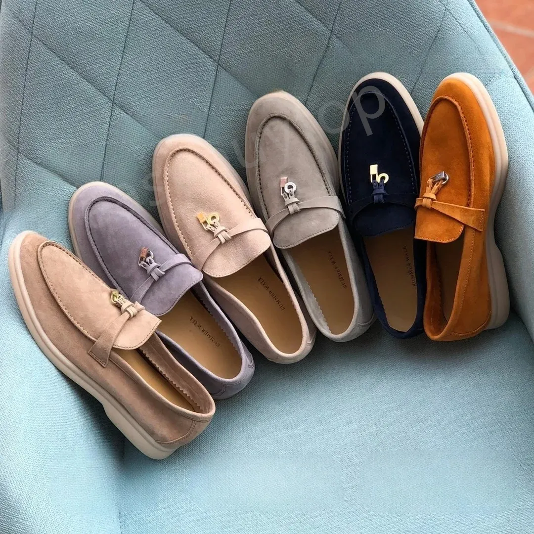 Loro shoes for women Luxury Designer Brand Loafers Slip-On Flat Walk Soft Casual Suede zapatos para mujeres classic Walking Flats Pianos loafers man Moccasin luxe