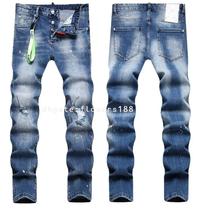 Deuxième jean pour hommes rouges carrés 2024 Nouveau streetwear jeans masculin jeans charms pantalons mid-hauteur laquée mid-hauteur