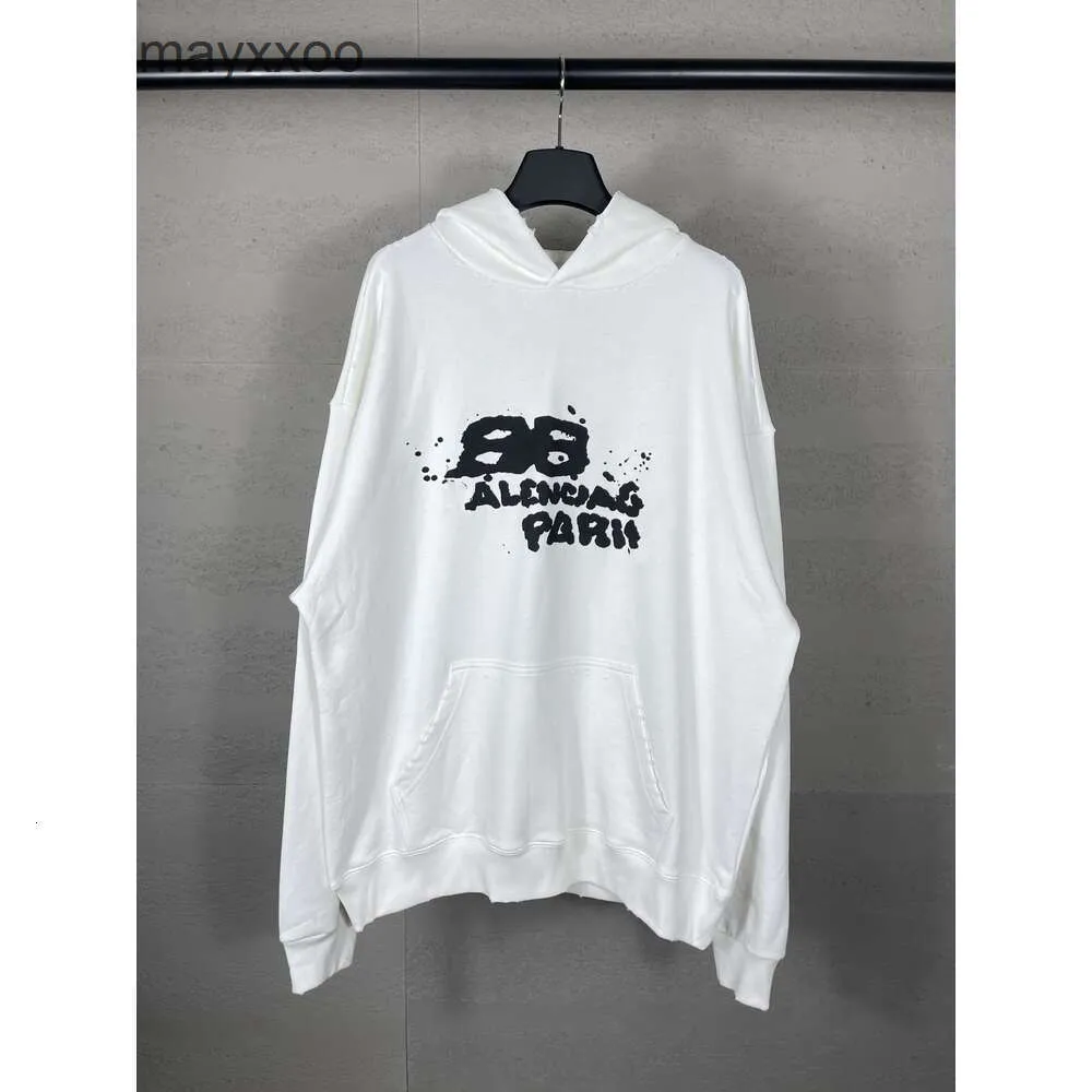 Ok6w b SWEATER z kapturem Wysoka wersja Wysoka wersja Sleeved Paris Balenciigss Długość rodziny klejek papierowy list z kapturem z kapturem z kapturem z kapturem unisex luźne R06J