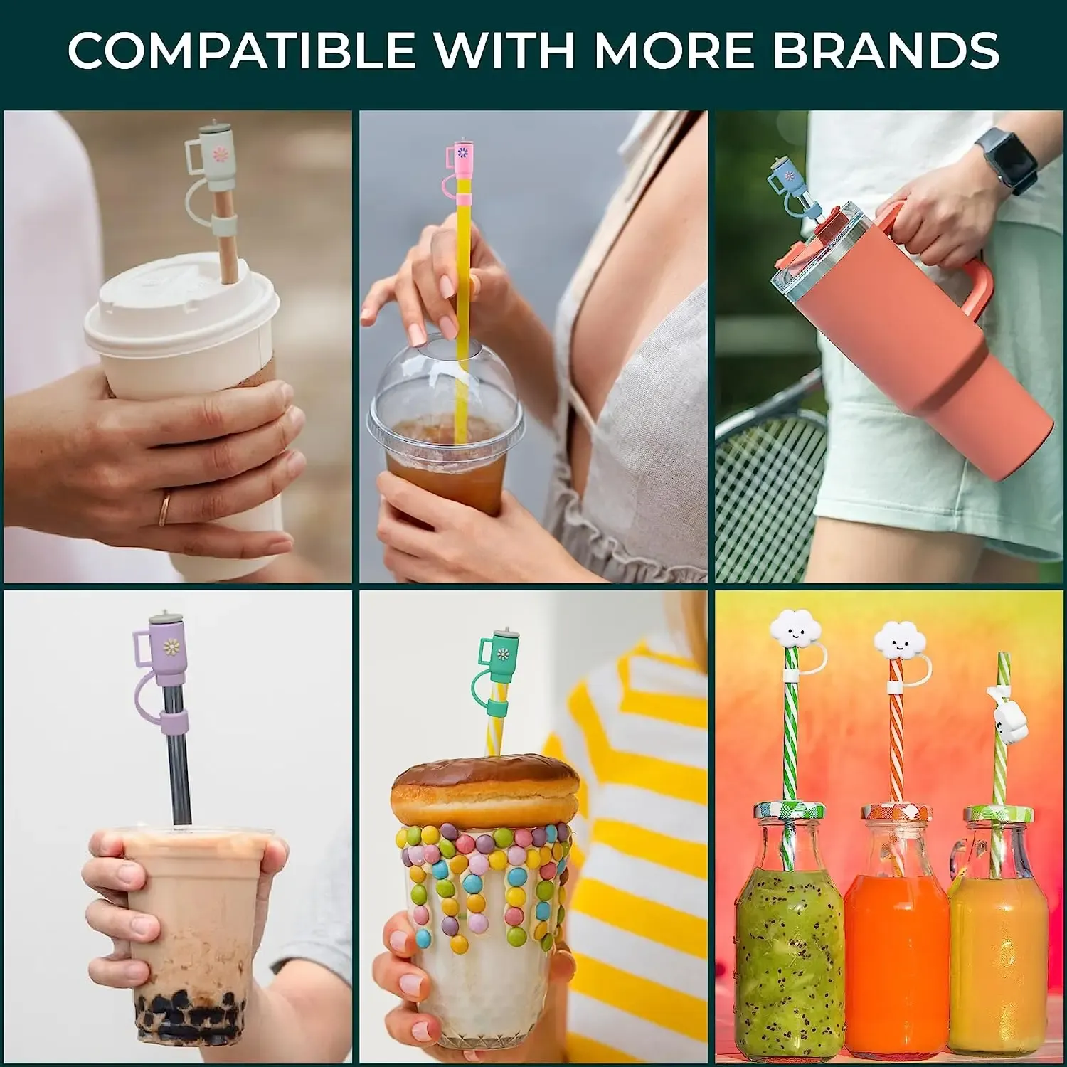 1/10mm Straw Covers Cap Compatible with 30oz 40 Oz Tumbler Cute Reusable Drink Straws Covers Kitchen Accessories 0424