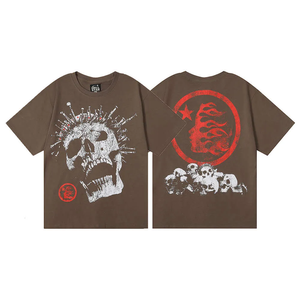 Men's T-shirts Trendy Hellstar Skull Rose Print High Quality Double Yarn Casual Short Sleeved T-shirt for Men and Women