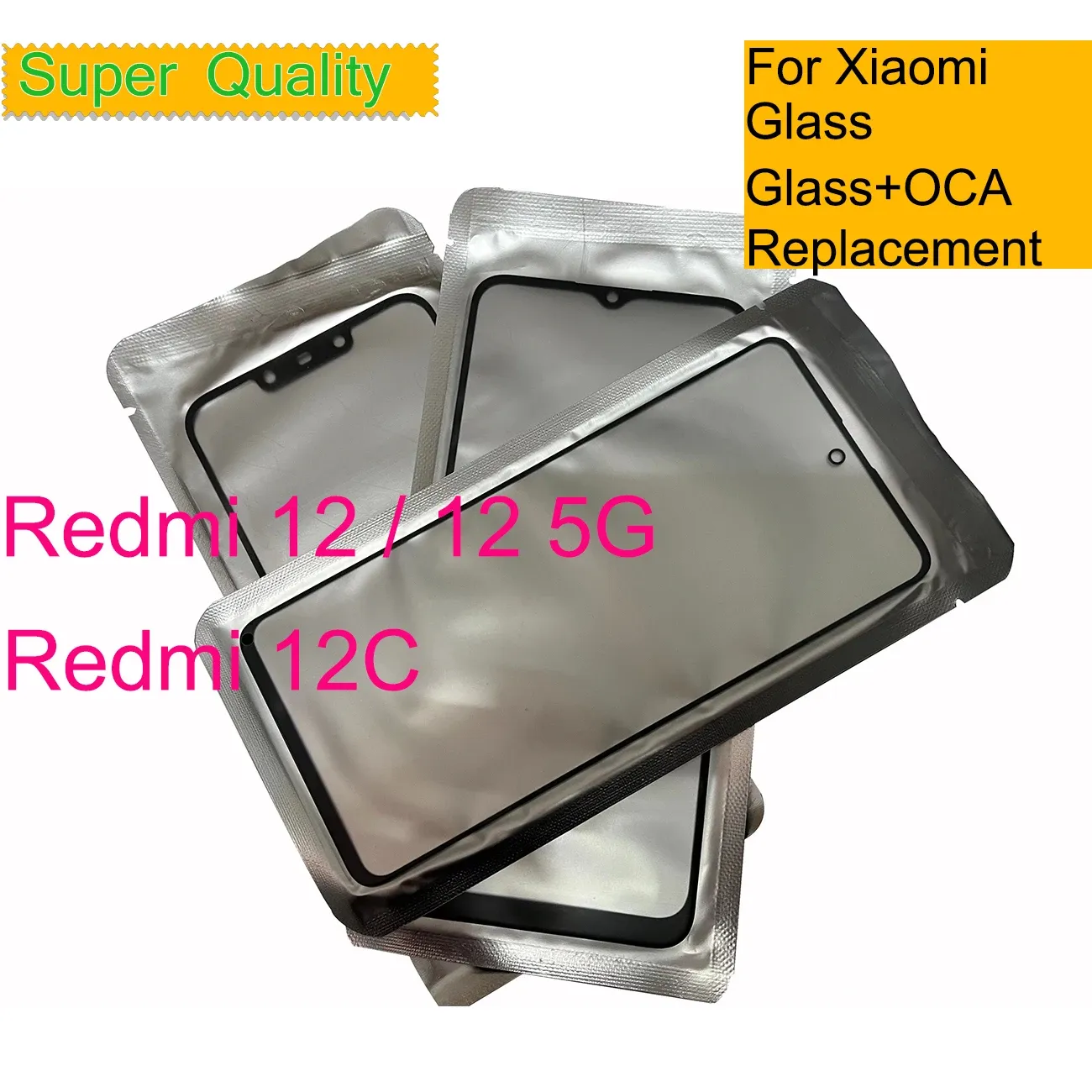 Xiaomi Redmi 용 패널 10pcs/lot 12 12 12 12C 13C 터치 스크린 패널 전면 외부 유리 렌즈 Redmi 12C LCD 유리 전면 OCA.