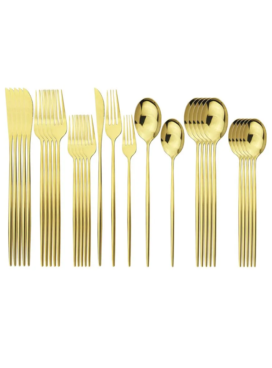 30pcsset Gold Cutlery Juego de vajillas de acero inoxidable cuchillos de postres de postres Spoons Spoons Té Cena Cocina Cocina Tabl6027890