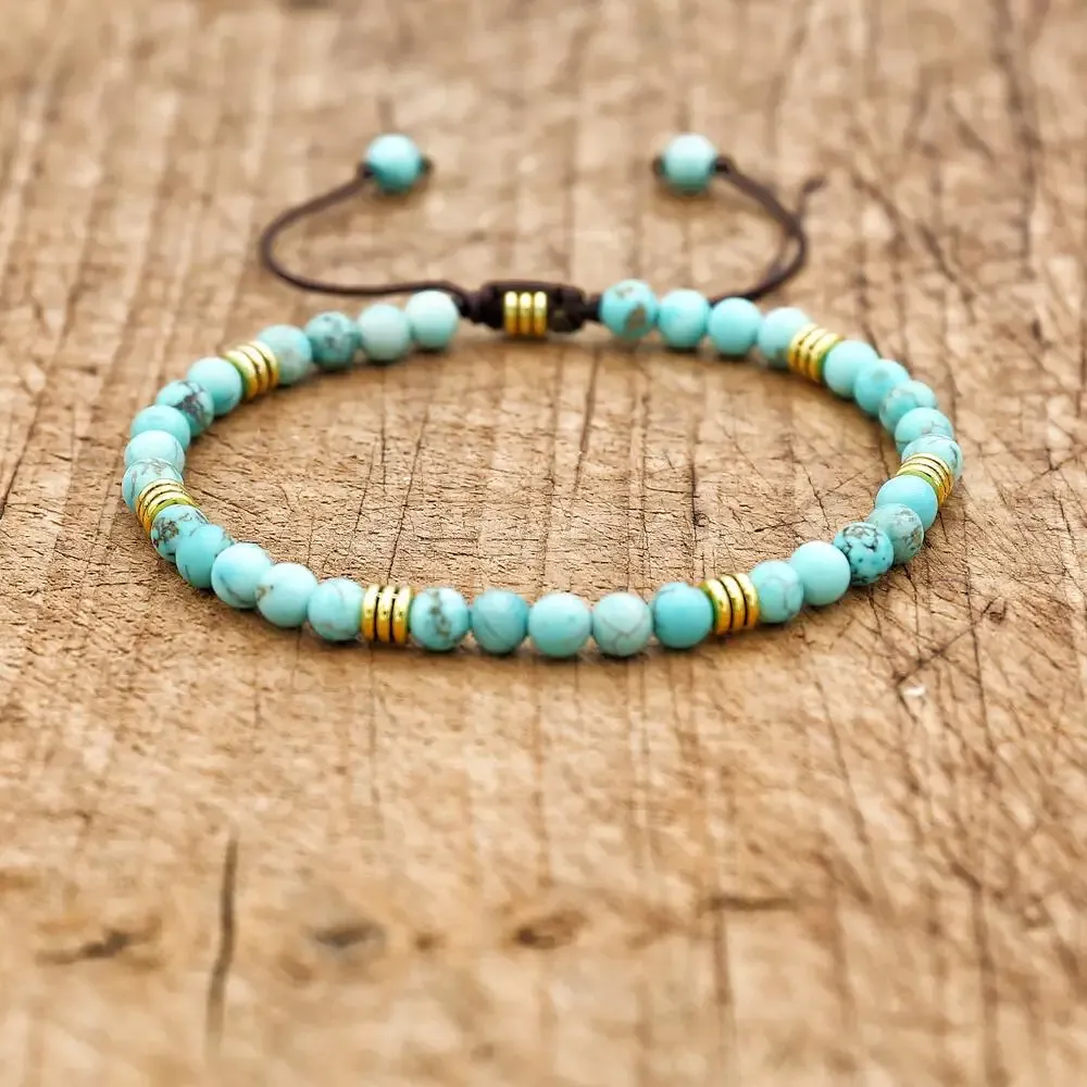 Strängar Kvinnor Män 4mm Natural Stone Turquiose Pärlor flätade vänskapsarmband Älskare Par Yoga Braclet smycken gåvor