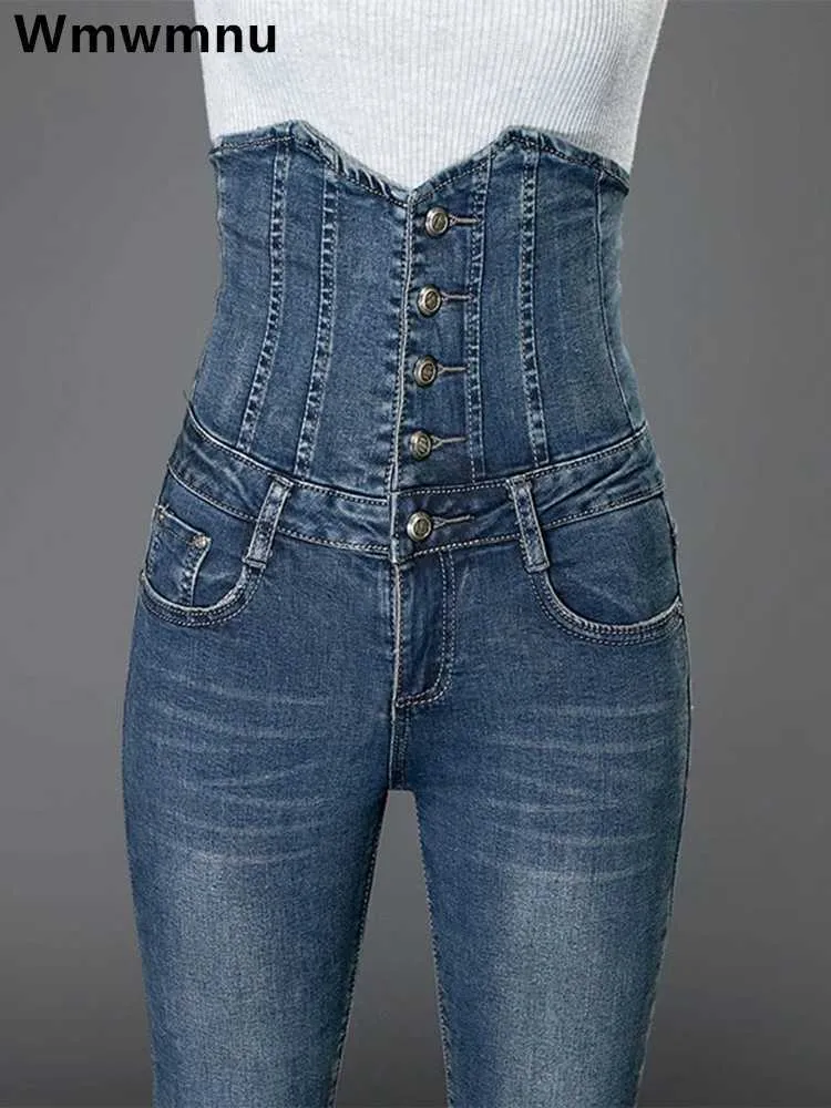 Jeans femminile sexy super alta in vita magro magro magro jeans da donna pantaloni di denim in denim coreano tratto Vaqueros Big Times 36 Pantalones 240423