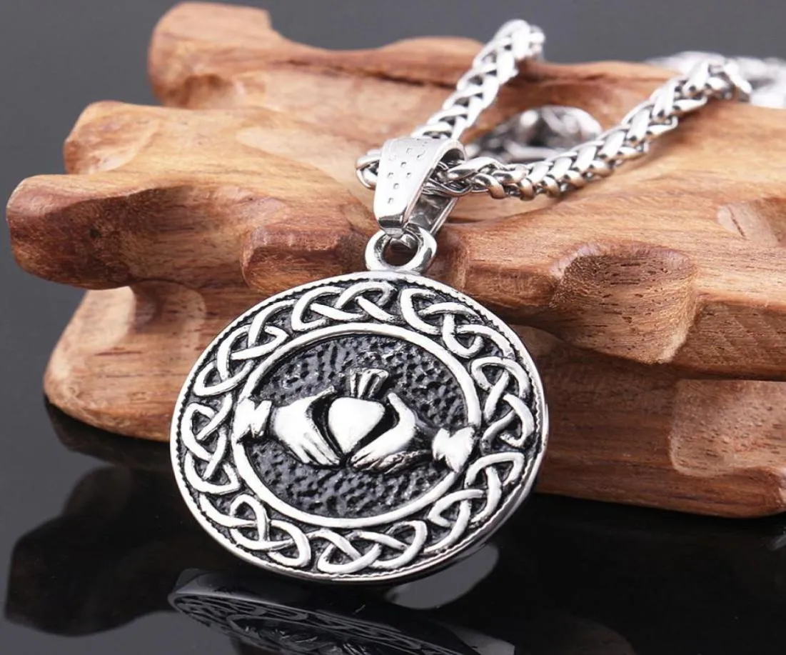 Erkekler Gümüş Paslanmaz Çelik Kelt Knot Claddagh Dostluk Sonsuz Aşk Kolye Klasik Viking Jewelry84089812001776