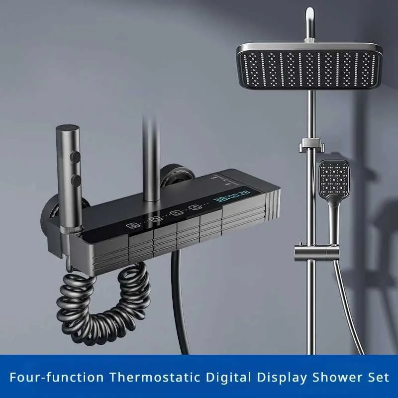 Bathroom chuveiro conjuntos de piano Termostato inteligente Temperatura do LED Exibir sistema de chuveiro de chuveiro de parede de parede chuva torneira do chuveiro Torneira T240422