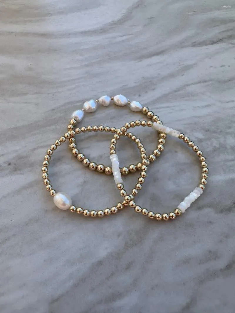 Braccialetti di perle d'acqua dolce ccgood ccgood bracciale con guscio in perline da 18 k per donne allungare i gioielli minimalisti impilabili