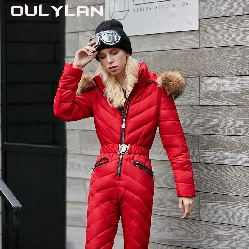 Sets NEW OnePiece Ski Suits for Women Winter Thickened Insulation Skiing Jumpsuits Windproof Waterproof Outdoor Snowboarding Set