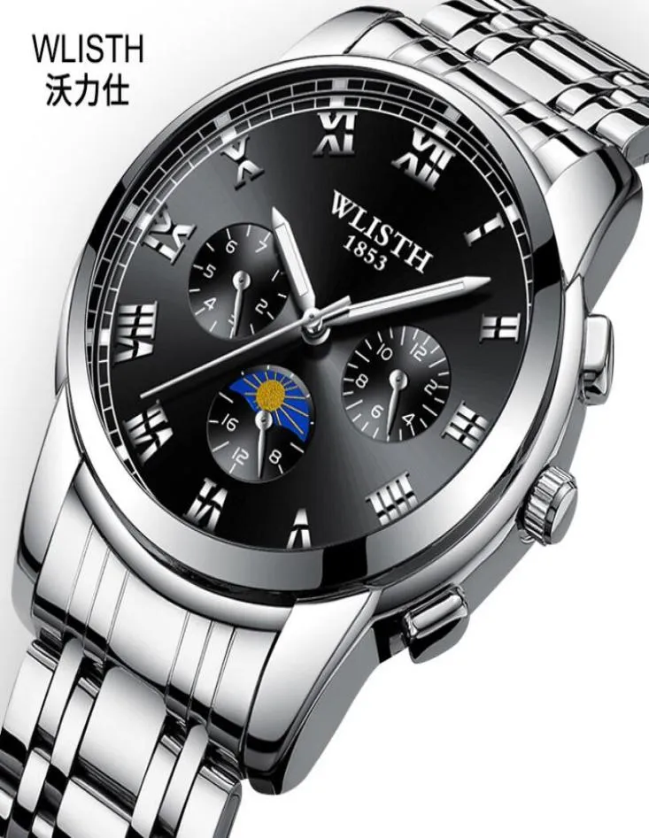 Wlisth męskie zegarki pełne stalowe zegarki Business Casual Business Man Man Kwarcowa nadgarstka Zegarek Zegar Male Clock Masculino7518543