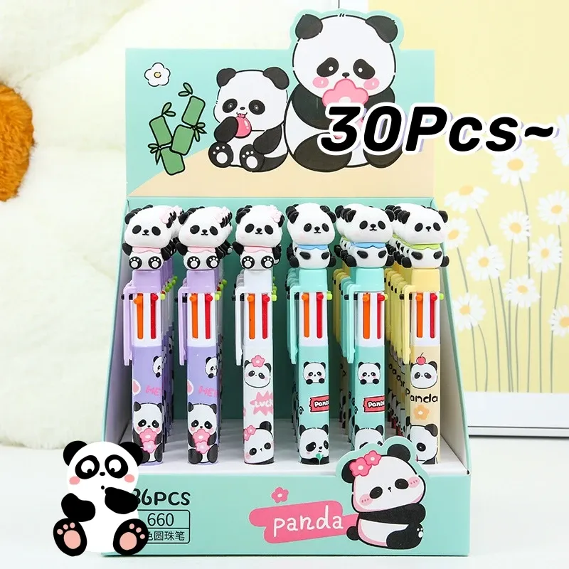 Stylos 30pcs / lot kawaii panda press 6 couleurs stylo carton mignon panda fleur multicolor stylos scolaire papeterie de bureau