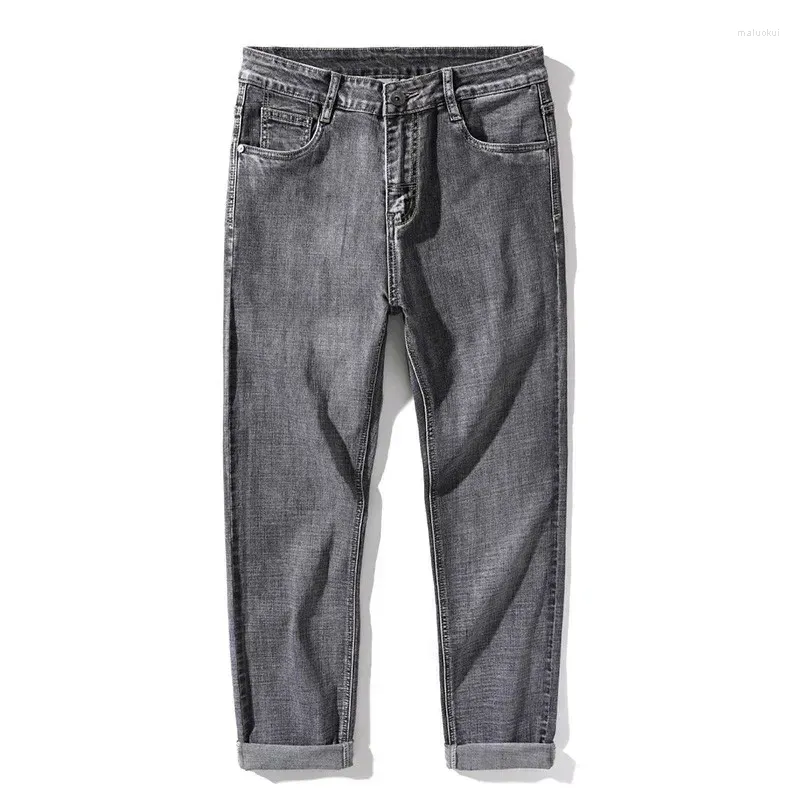 Mäns jeans avslappnade svarta lastbyxor tyg traight passar klassisk mitten midja mjuka stretchbyxor man