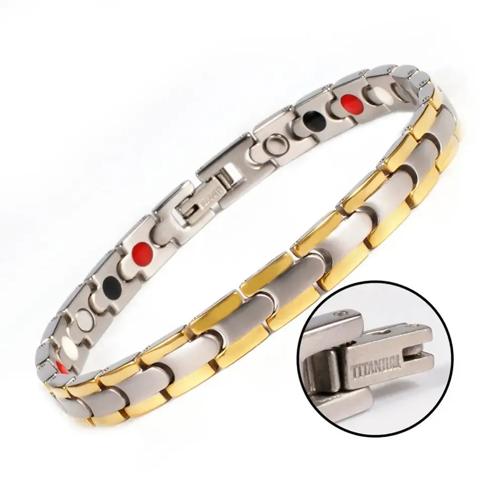 Strängar Pure Titanium magnetiska armband Kvinnor Antialllergy Germanium Matte Goldcolor Chain Wrist Band Magnet Fördelar Artrit Relief