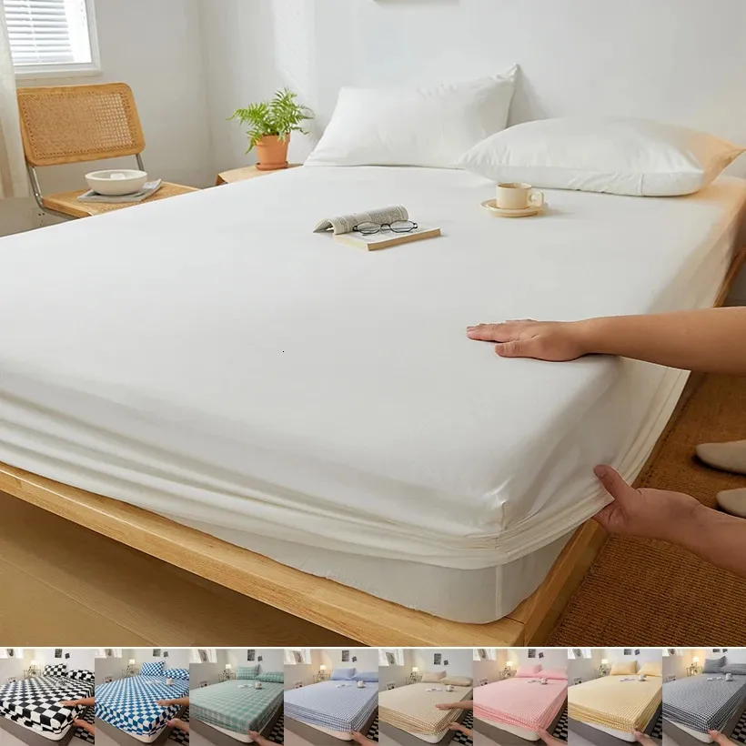 Hoja ajustada de algodón con bandas elásticas de la cubierta del colchón ajustable para la cama de doble rey 140x200 160x200 200x200cm 240424