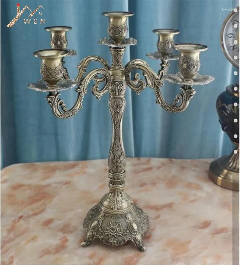 Kandelaars Imuwen Bronze Holder 5-Arms Glanzende Candelabra Romantic en Luxury Metal voor bruiloftsevenementen of feestdecoratie