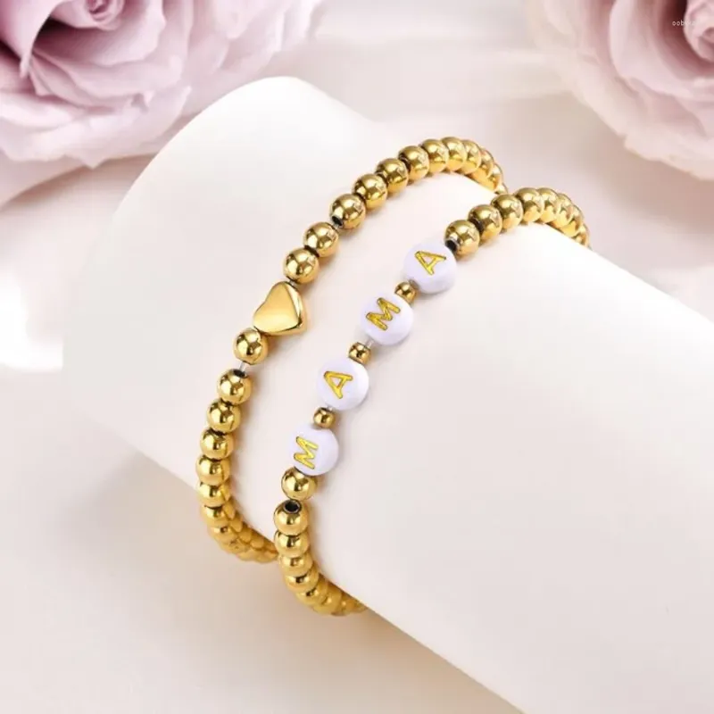 Strand Gold Plated Bracelets Stacking Stainless Steel Beaded Heart Bangle Design Trendy Shaped Bracelet Unisex