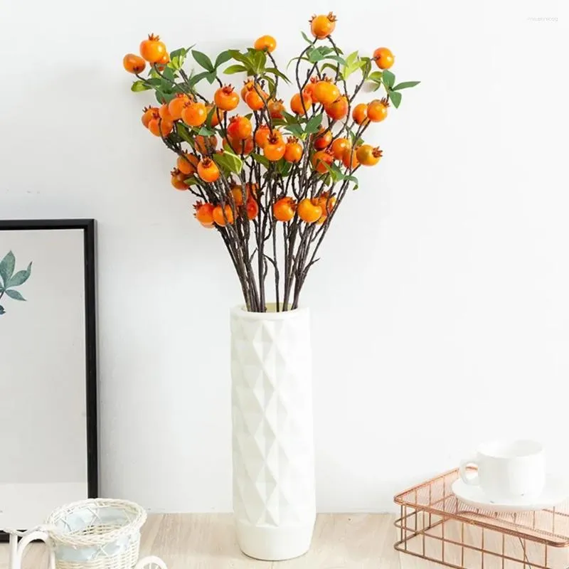 Dekorativa blommor 9 huvuden granatäpple gren med löv konstgjord röd gäng frukt falska ros höft diy blommor arrangemang hem dekor