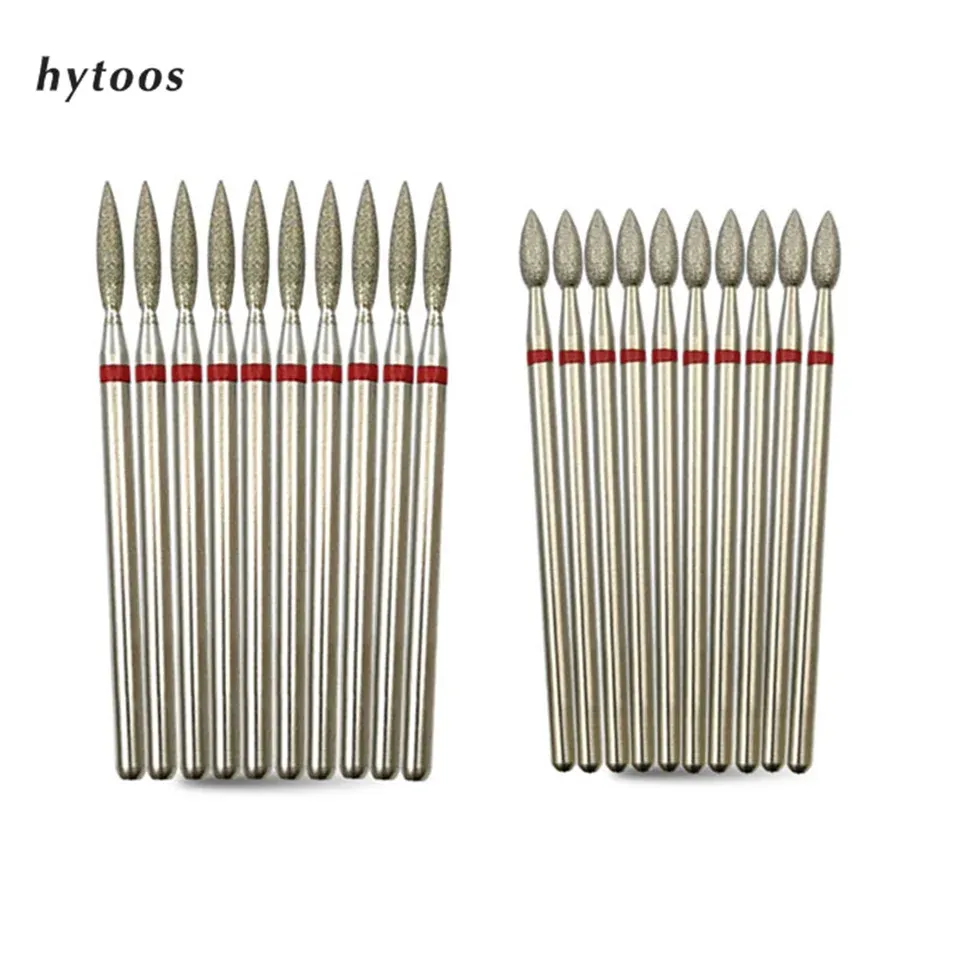 Bits HYTOOS Fine Grit Diamond Nail Drill Bits 10pcs/Set Russian Cuticle Burr Manicure Drills Nails Accessories Tool