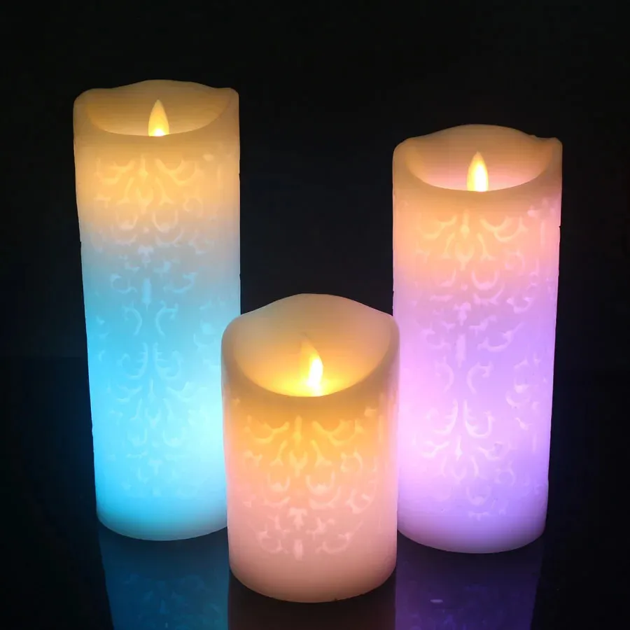 Färgglada gradient LED -ljus Remote Control Electronic Flameless Breathing Candle Lights Wedding Party Christmas Decoration 240417