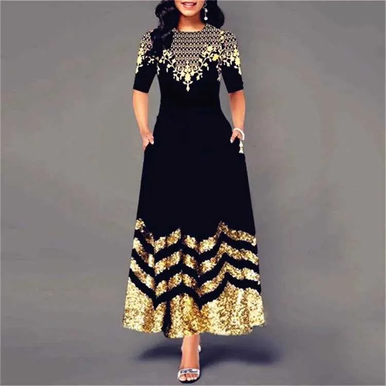 maxi dresses women Navy Geometric Circles Upf50+ Keyhole Halter Maxi Dress - Navy Multicolor - Size L