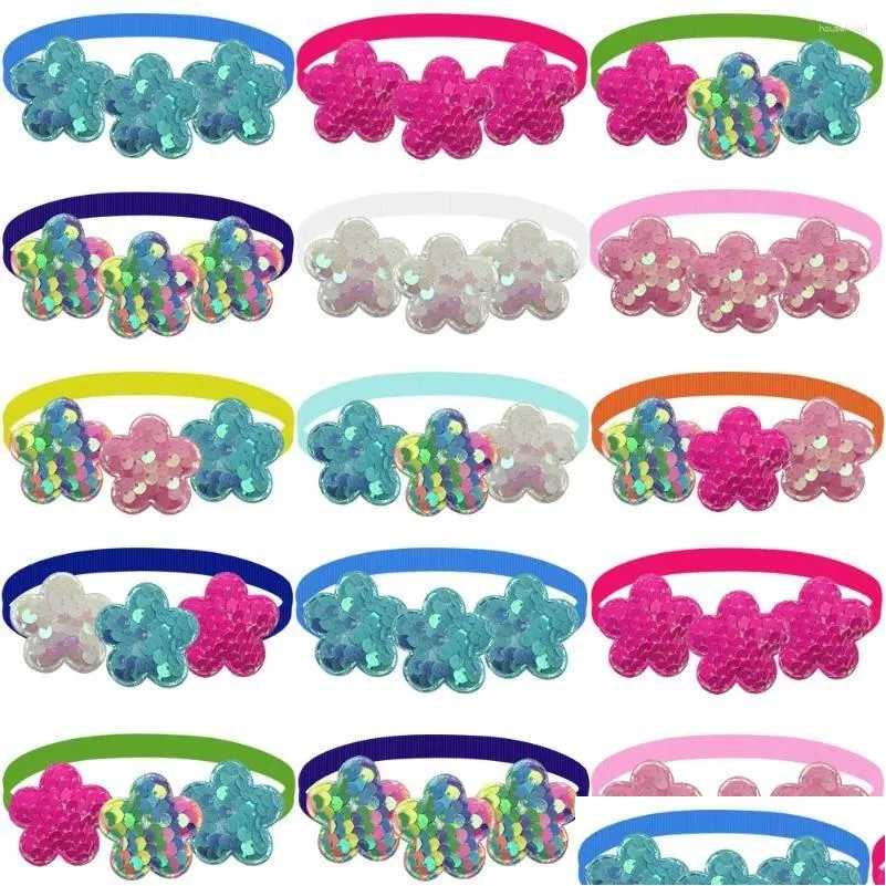 Abbigliamento per cani 50/100 pezzi Flowers con papilla fiore collare per petatore di piccole dimensioni Accessori gatti a prigionieri di borsetta per curare i prodotti a goccia per la consegna casalinga dh4c6