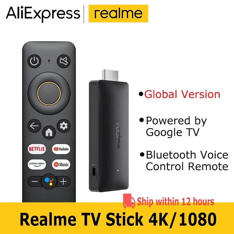 Control Realme 4K TV Stick 1080p Smart Global Versão 8GB HDMI 2.1 Quadcore CPU Bluetooth Voice Control Remoto Google TV Stick Android