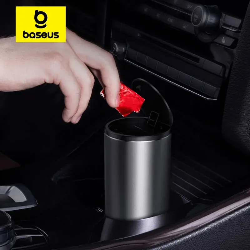 Väskor Baseus Car Trash Bin Can Mini Auto Dust Organizer bil Interiör Skräp Bag Garbage Container Lagring Box Bucket Auto Accessories