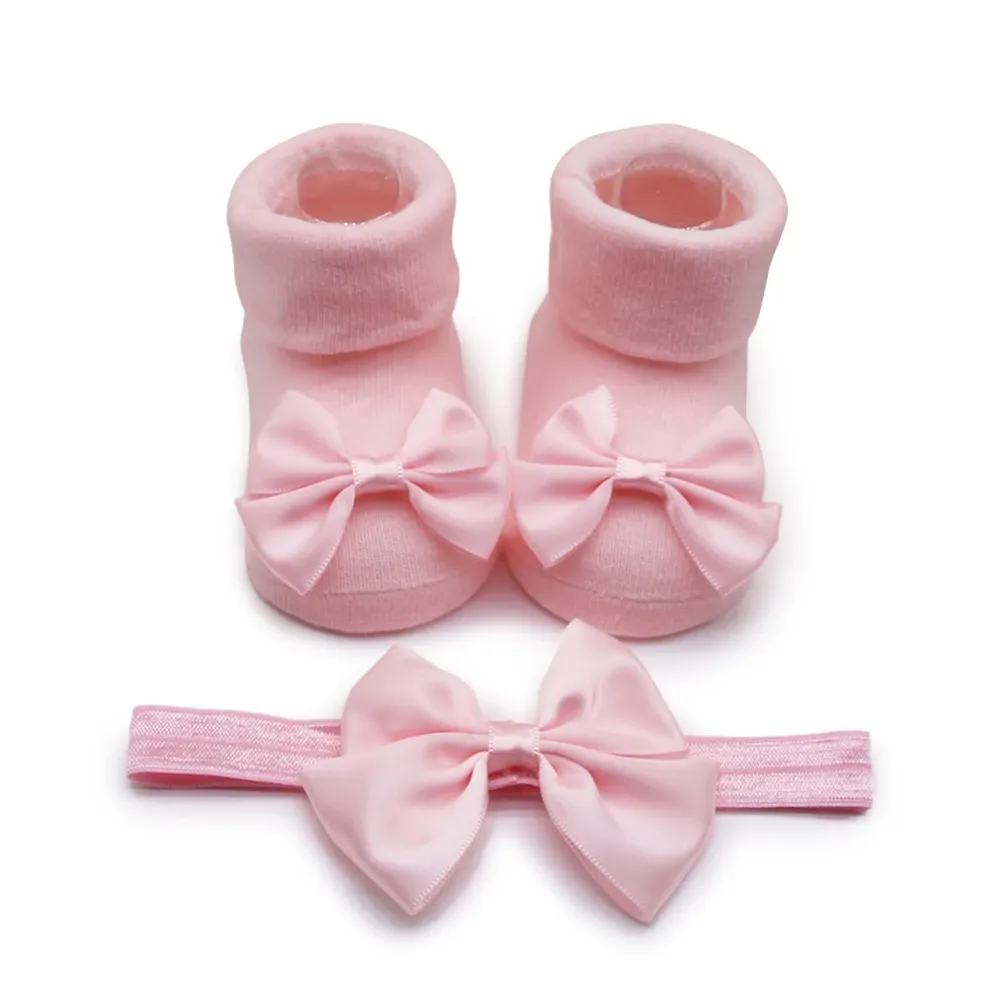 Réchauffères 01 ans chaussettes bébé pour filles maille coton mignon arc nouveau-né pour les garçons pour garçons accessoires de vêtements de bébé + bandeau