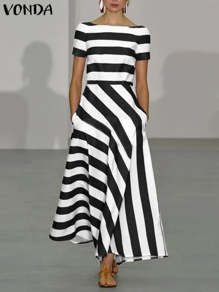 Womens Polyester Striped Maxi Dress with Short Sleeve and Slash Neck,  Ankle-Length Casual Pullover Sundress from Dhgate Basic & Casual Dresses -  price 23.42