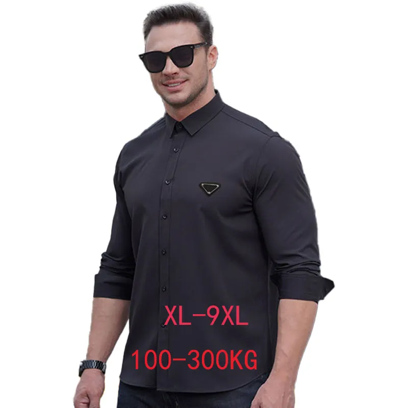 Herrskjortor Business Shirt Elastic Slim Fit Merveile All Season Four Sided Elastic and Non Stryking Men's Long Sleeved Shirt Silkeslen Vertical Feel 4xl 5xl 6xl 7xl 8xl 9xl