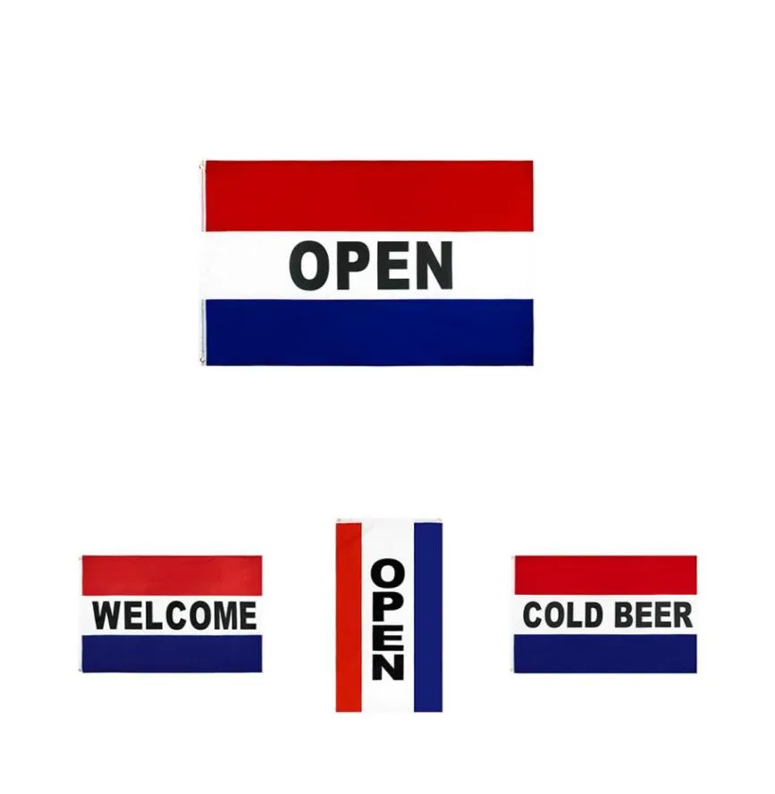 Blanc rouge Bleu bienvenue Cold Beer Vertical Open Flag détail Direct Factory Whole 3X5FTS 90X150CM POLYESTER BANNE INDOOR OUTDOO5399104