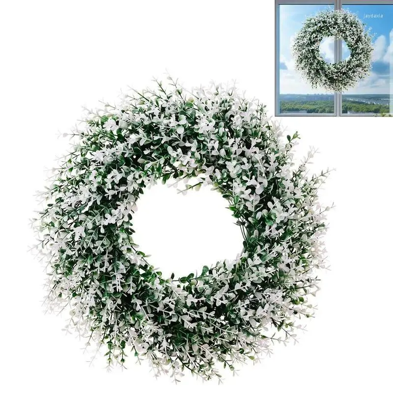 Dekorativa blommor konstgjorda fjäderkrans för ytterdörr blomma eukalyptus lämnar blommig sommar girland rustik bondgård