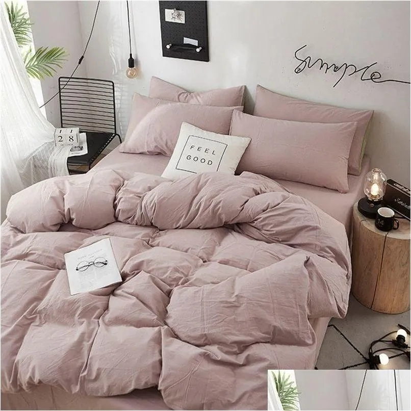 Bedding Sets Bedding Sets Home Textile Solid Color Duvet Er Pillow Case Bed Sheet Ab Side Quilt Boy Kid Teen Girl Linens Set King Quee Dhens