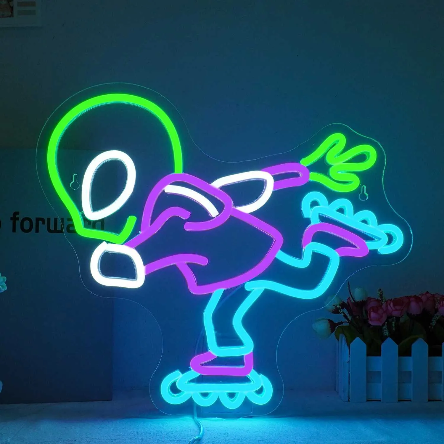 GREEN ALIEN LED Neon Sign Night Light USB Powered Bedroom Wall Lamp Party Decor £23.63 - PicClick UK