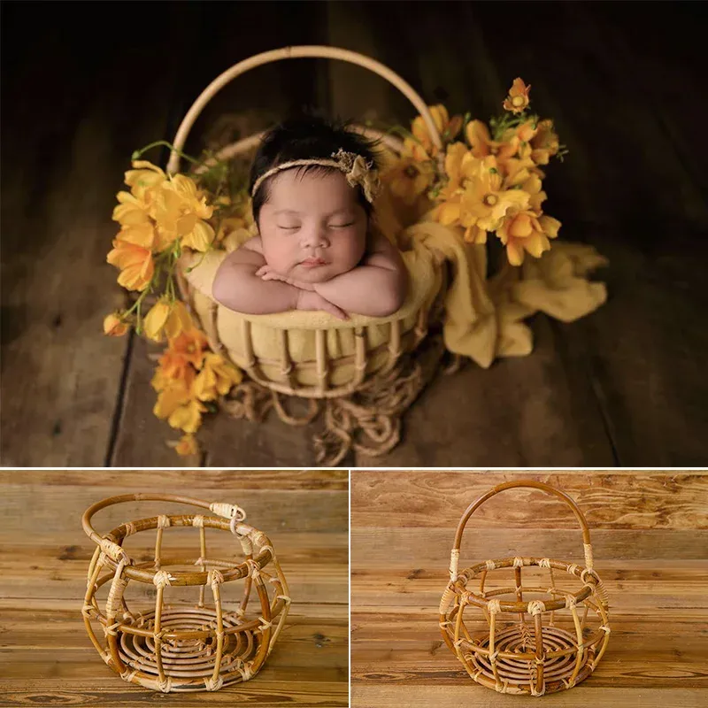 Ramki Nowonarodzone fotografie Ramka Rattan Tkany koszyk Baby Full Moon Photo Photo Strzelanie Baby Child Photo Basket pozowanie rekwizyty