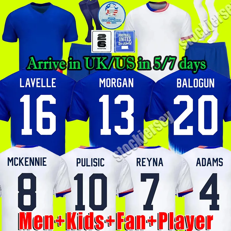 2024 Jerseys de football Pulisic Usas Reyna Aaronson Weah Acosta McKennie 24 25 Ferreira dest Morgan USA Shirt Football Rapinoe Dunn Men Women Kid Kit Kit Set