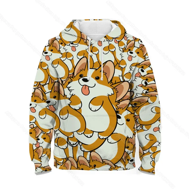 Polos Kawaii Hayvan Köpek Corgi Golden Retriever Pug Hoodie Gençler İçin Kız Çocuklar Sonbahar Kış 3d Baskı Çocuk Sweatshirt Çocuk Külotu