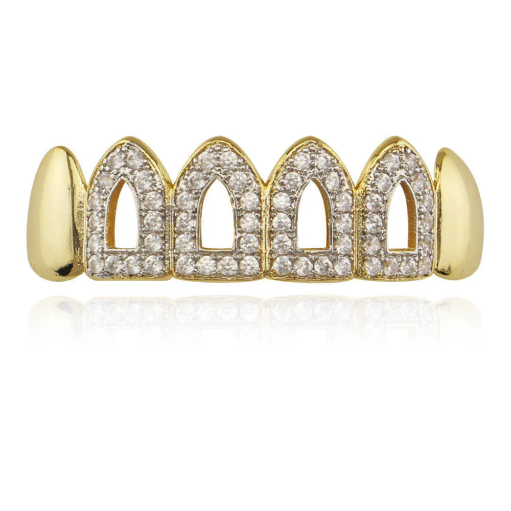 Hip Hop Jewelry Gold-Plated Diamond Hollowed Out Gold Hip Hop Gold Teeths Grillar