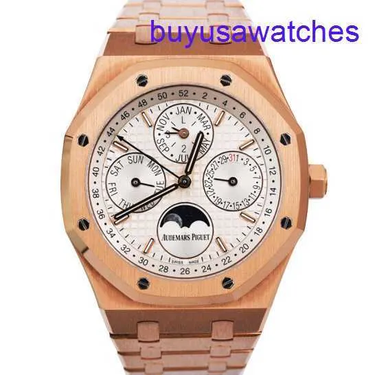 AP Calendar Wristwatch Mens Royal Oak Series 26574or 18K Rose Gol White Plate Business Loissine Automatique mécanique montre éternel Calendrier Watch