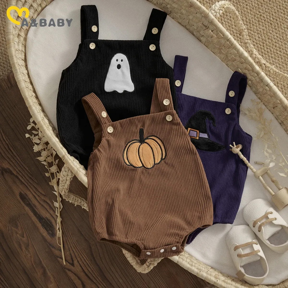 Endelar Mababy 018m 1st Halloween Baby Costumes Nyfödd spädbarns pojke Pumpkin Ghost Print Jumpsuit Corduroy Overalls