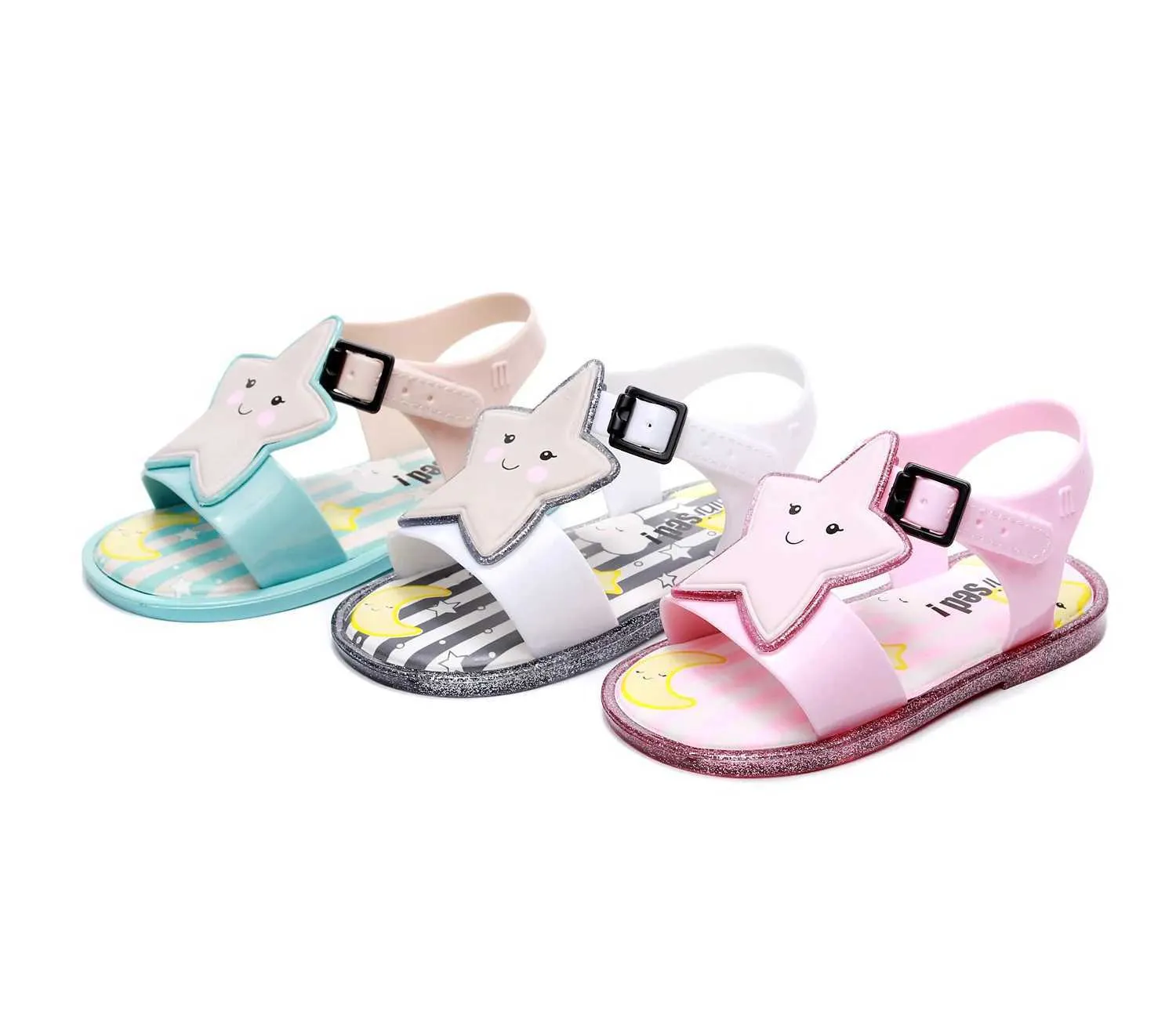 Sandales 2024 Nouveau mini-gelée sed shoes fille et garçon mode d'été Sandale Moon étoile enfant non glissade à plat semelles chaussures de plage 240423