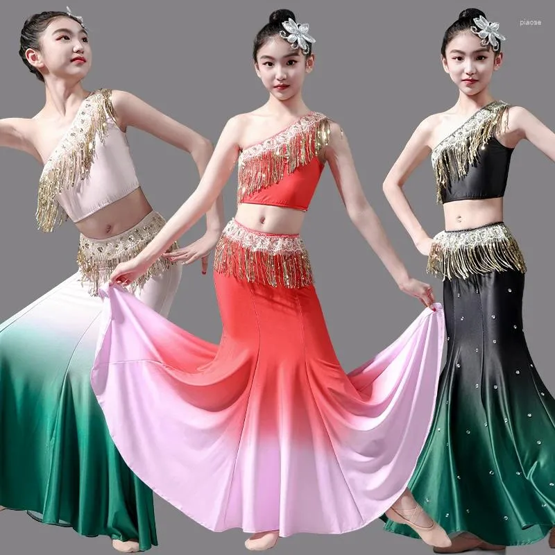 Abbigliamento da palcoscenico per bambini costumi da ballo da donna performance flower girls flode coli di pesci pavone trom