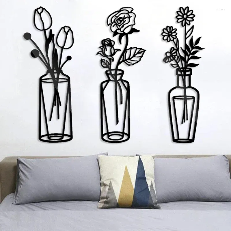 Estatuetas decorativas pendentes de parede de flor metal pendente floral escultura de animais vaso minimalista art art de ferro forjado preto para morar em casa