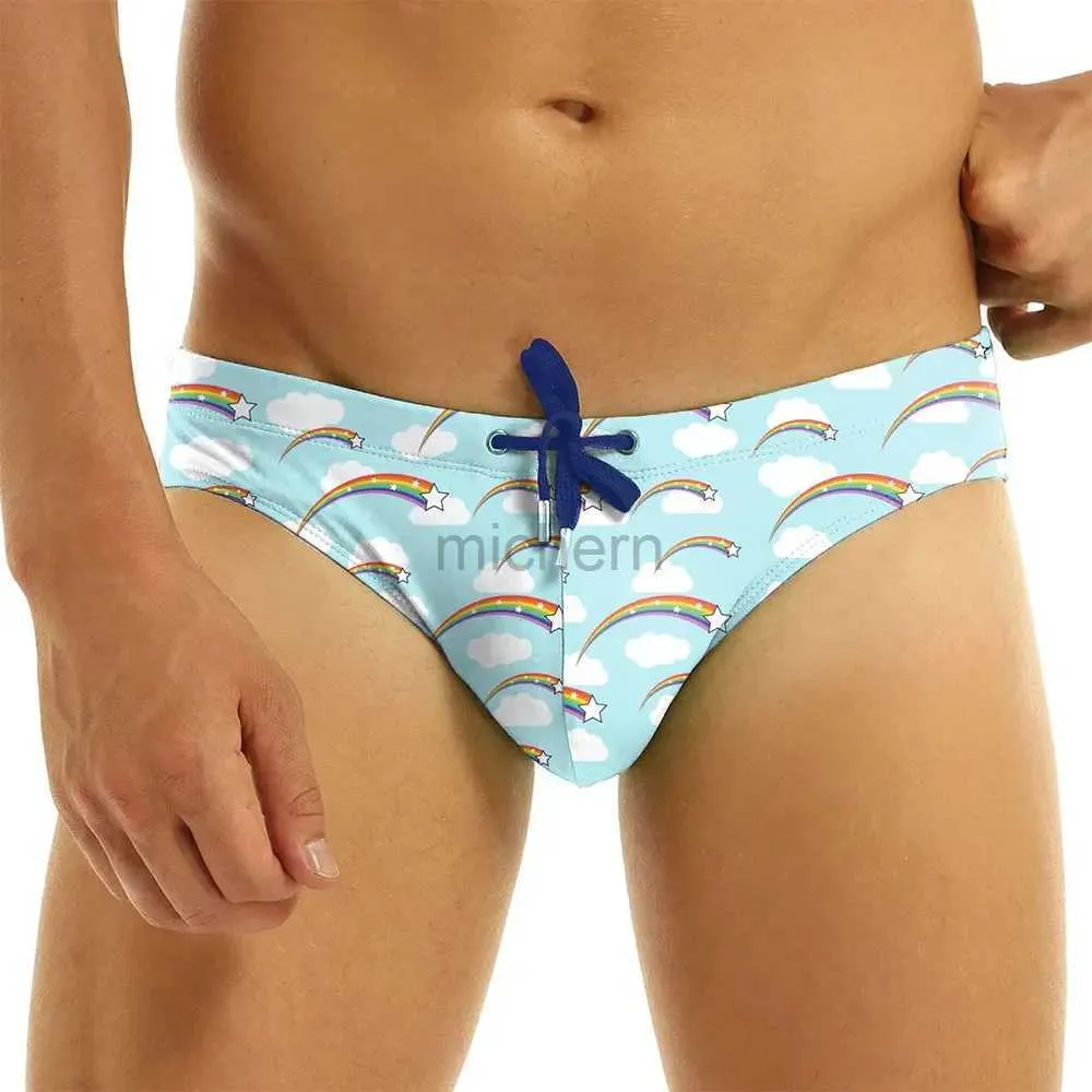 Mäns badkläder Men Pride Shooting Star Bikini Rainbow Swim Bripts Swimewear Sexig låghöjande snabb torr surf baddräkt strand shorts stammar underkläder d240424