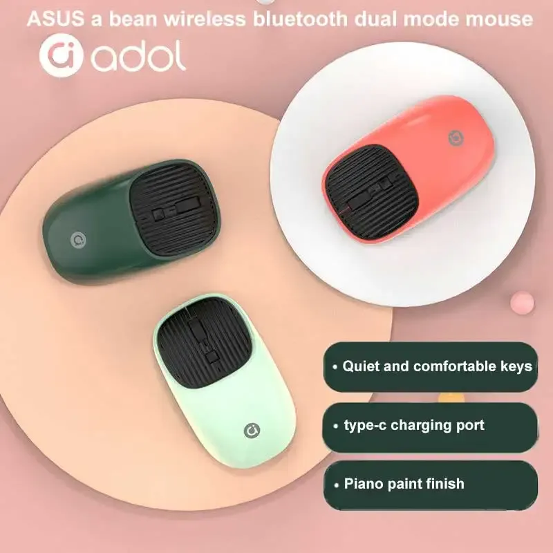 Möss ASUS En bönor MS006 Trådlös Bluetooth Dual Mode Mouse Mini Söt laddningsbar bärbar bärbar dator Kontor Hemmamatiska Mute Mouse -gåva