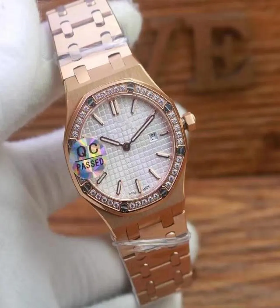 2020 novo diamante 33mm relógio real feminino Oak Dial estéril Dial de aço inoxidável Caice