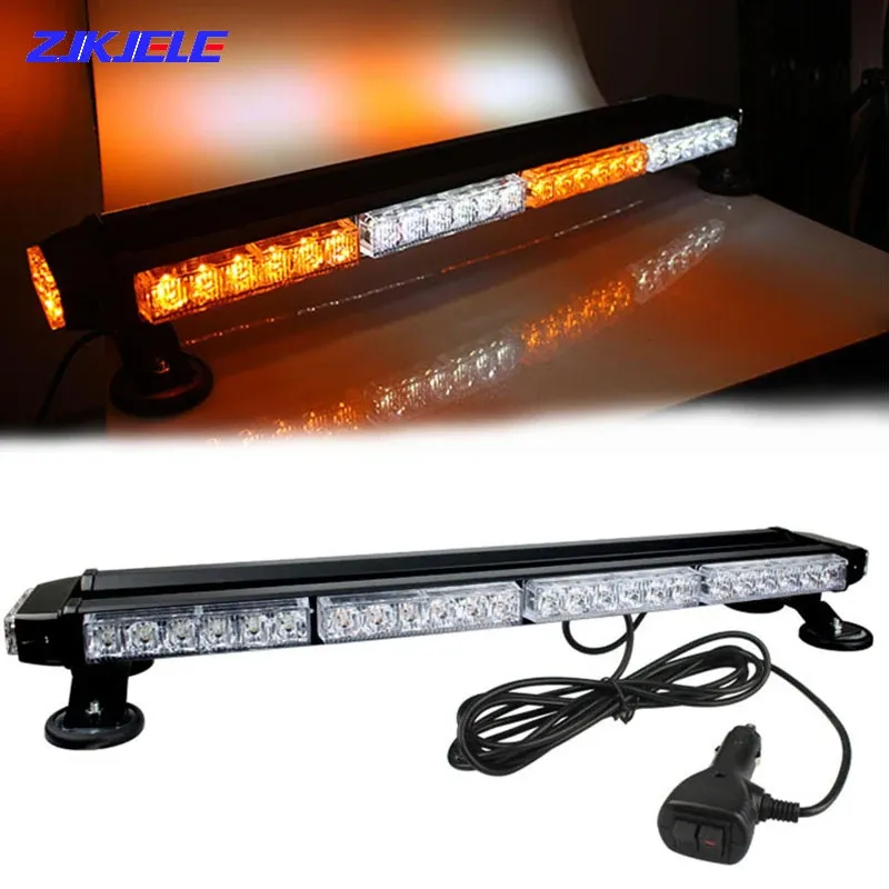 Accessories 54 LEDs Flashing Strobe Warning Light Bar Double Side Amber White Emergency Alarm Lamp with Magnetic for Car Trailer Roof Safety