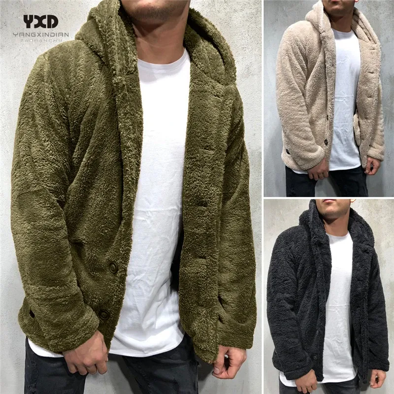 Polos herrkläder lös hoodie man cardigan tröja herrar tjock varm fluff cardigans stickade tröjor mans klädrock jacka k pop