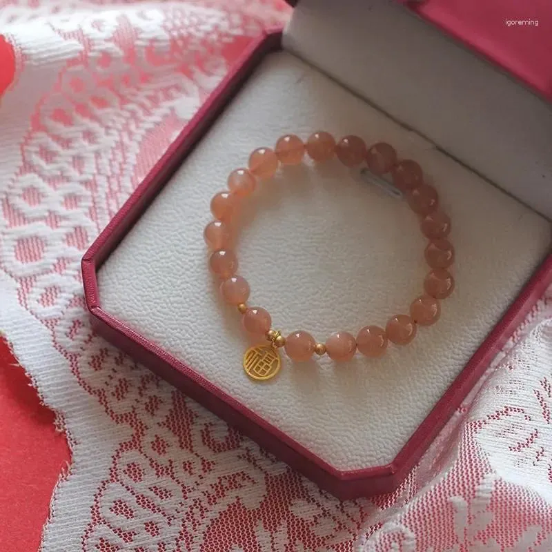 Bracelet de lune orange en pierre de brin