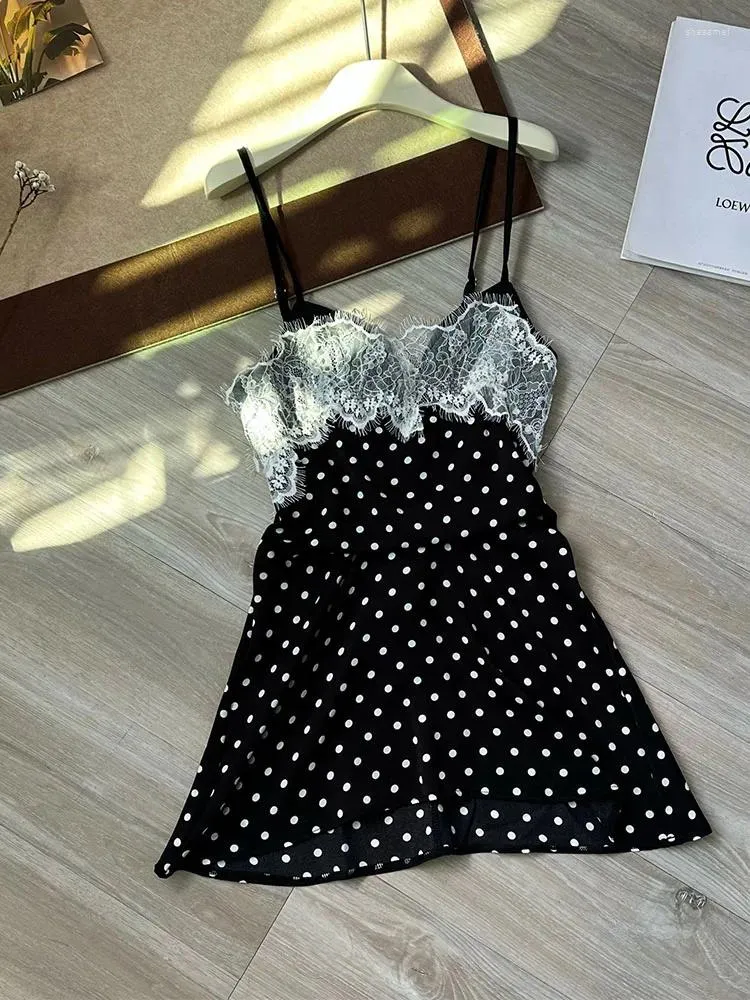 Casual Dresses Elegant Fashion Sexy Cutout Dress Party Black Birthday Off Shoulder Polka Dot A-Line Lace Slim Streetwear Gothic Y2K